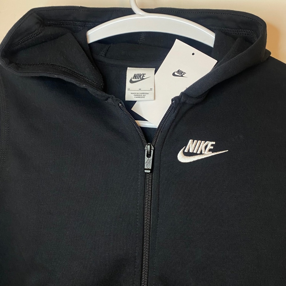 Nike Kids Sportswear Club Fleece Full-Zip Hoodie Black BV3699-010 Size Medium
